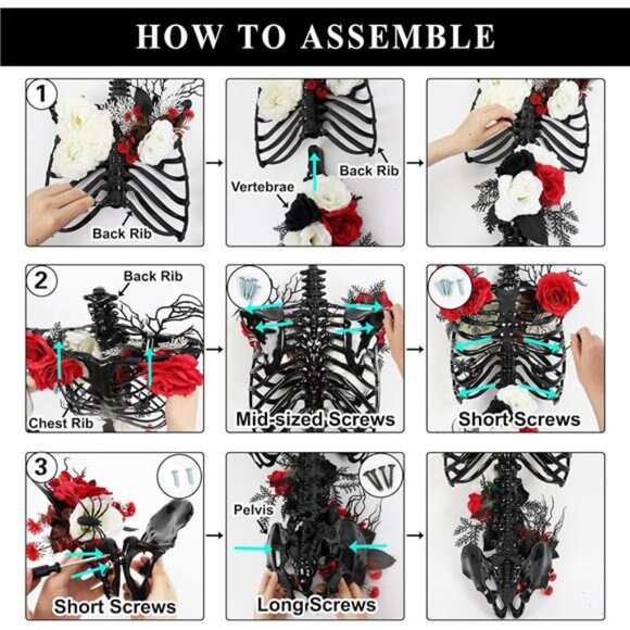 Floral Skeleton Torso Halloween Decor - Indoor Decorations with Easy Assembly - Picture 6 of 7